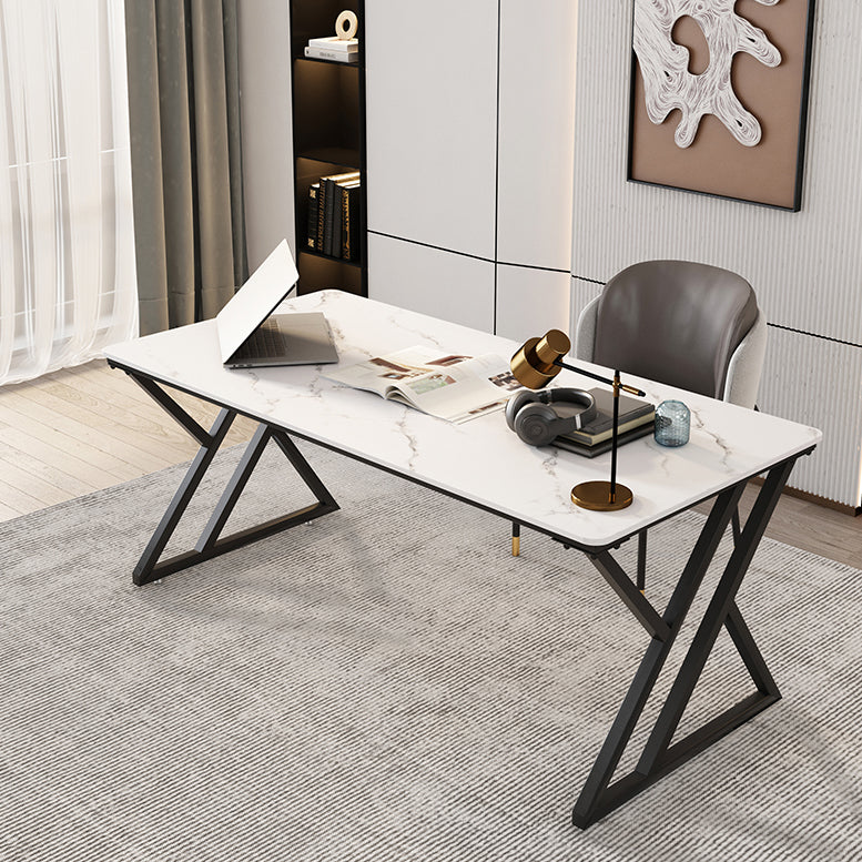 Zeitgenössischer Stil rechteckiger Schreibtisch Stein Schlitten Basis Büro Schreibtisch