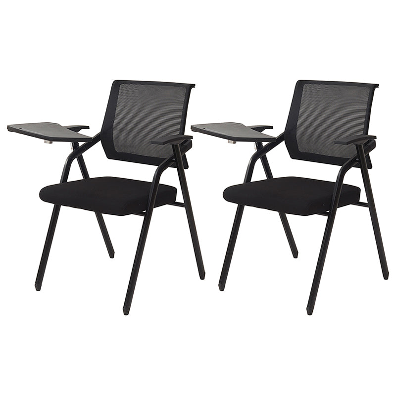 Mid Back Mesh Conference Chair Modern Fixed Arms Office Chair for Home Office Textured Black 2 Piece Set Clearhalo 'furn' 'furn_office_chair' 'Furniture' 'Office Chairs' 'Office Furniture' 'office_chair' 5428348