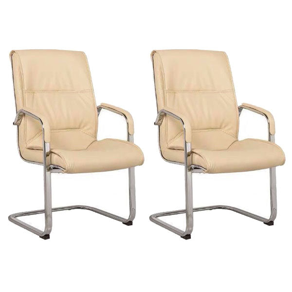 Modern Leather and Metal Desk Chair with Mid Back Home Office Chair Off-White 2 Piece Set Clearhalo 'furn' 'furn_office_chair' 'Furniture' 'Office Chairs' 'Office Furniture' 'office_chair' 5428534
