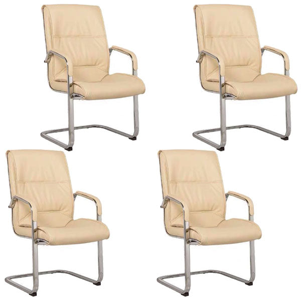 Modern Leather and Metal Desk Chair with Mid Back Home Office Chair Off-White 4 Piece Set Clearhalo 'furn' 'furn_office_chair' 'Furniture' 'Office Chairs' 'Office Furniture' 'office_chair' 5428537