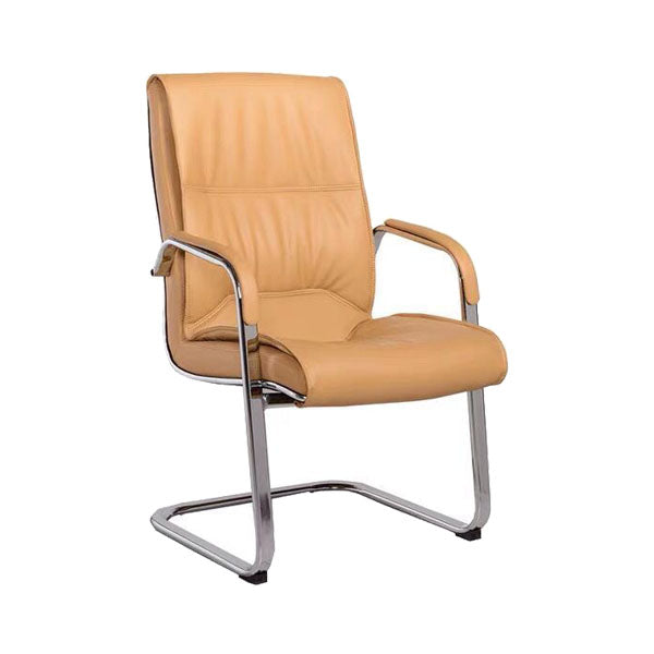 Modern Leather and Metal Desk Chair with Mid Back Home Office Chair Beige 1 Piece Clearhalo 'furn' 'furn_office_chair' 'Furniture' 'Office Chairs' 'Office Furniture' 'office_chair' 5428545