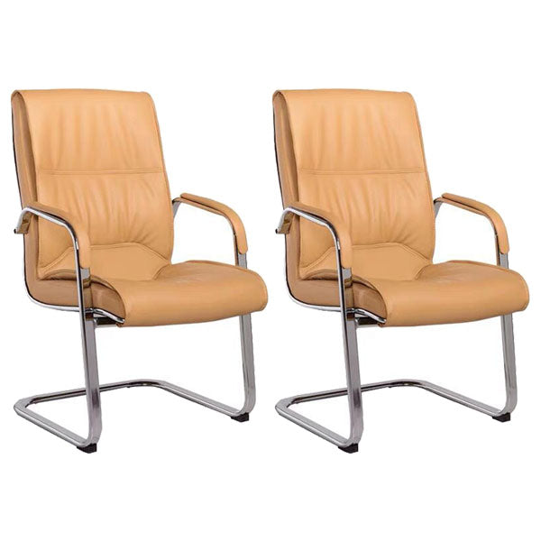 Modern Leather and Metal Desk Chair with Mid Back Home Office Chair Beige 2 Piece Set Clearhalo 'furn' 'furn_office_chair' 'Furniture' 'Office Chairs' 'Office Furniture' 'office_chair' 5428546