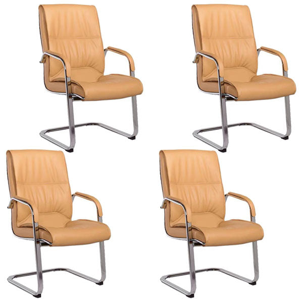 Modern Leather and Metal Desk Chair with Mid Back Home Office Chair Beige 4 Piece Set Clearhalo 'furn' 'furn_office_chair' 'Furniture' 'Office Chairs' 'Office Furniture' 'office_chair' 5428549