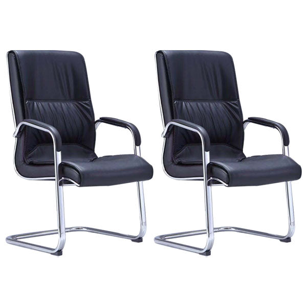 Modern Leather and Metal Desk Chair with Mid Back Home Office Chair Gloss Black 2 Piece Set Clearhalo 'furn' 'furn_office_chair' 'Furniture' 'Office Chairs' 'Office Furniture' 'office_chair' 5428554