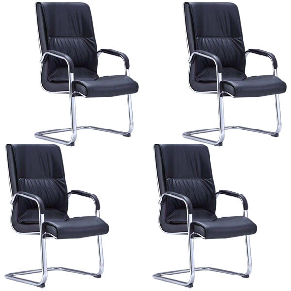 Modern Leather and Metal Desk Chair with Mid Back Home Office Chair Gloss Black 4 Piece Set Clearhalo 'furn' 'furn_office_chair' 'Furniture' 'Office Chairs' 'Office Furniture' 'office_chair' 5428555