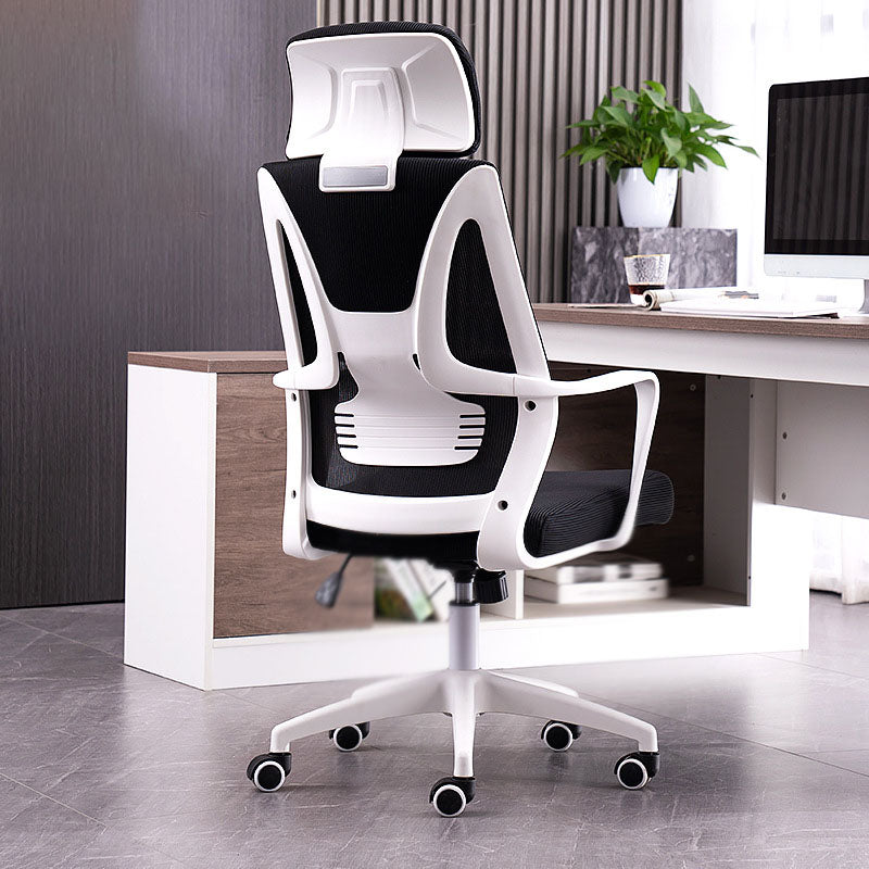 Contemporary Ergonomic Mesh Task Chair Nylon Swivel Office Chair White-Black Sponge With Headrest Clearhalo 'furn' 'furn_office_chair' 'Furniture' 'Office Chairs' 'Office Furniture' 'office_chair' 5428579