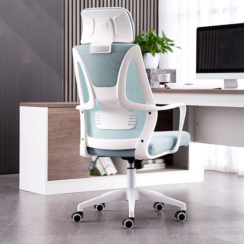 Contemporary Ergonomic Mesh Task Chair Nylon Swivel Office Chair White-Blue Sponge With Headrest Clearhalo 'furn' 'furn_office_chair' 'Furniture' 'Office Chairs' 'Office Furniture' 'office_chair' 5428582