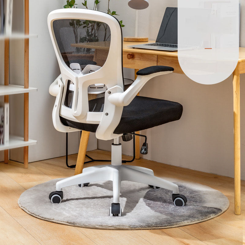 Contemporary Ergonomic Mesh Task Chair Nylon Swivel Office Chair White-Black Sponge Without Headrest Clearhalo 'furn' 'furn_office_chair' 'Furniture' 'Office Chairs' 'Office Furniture' 'office_chair' 5428583