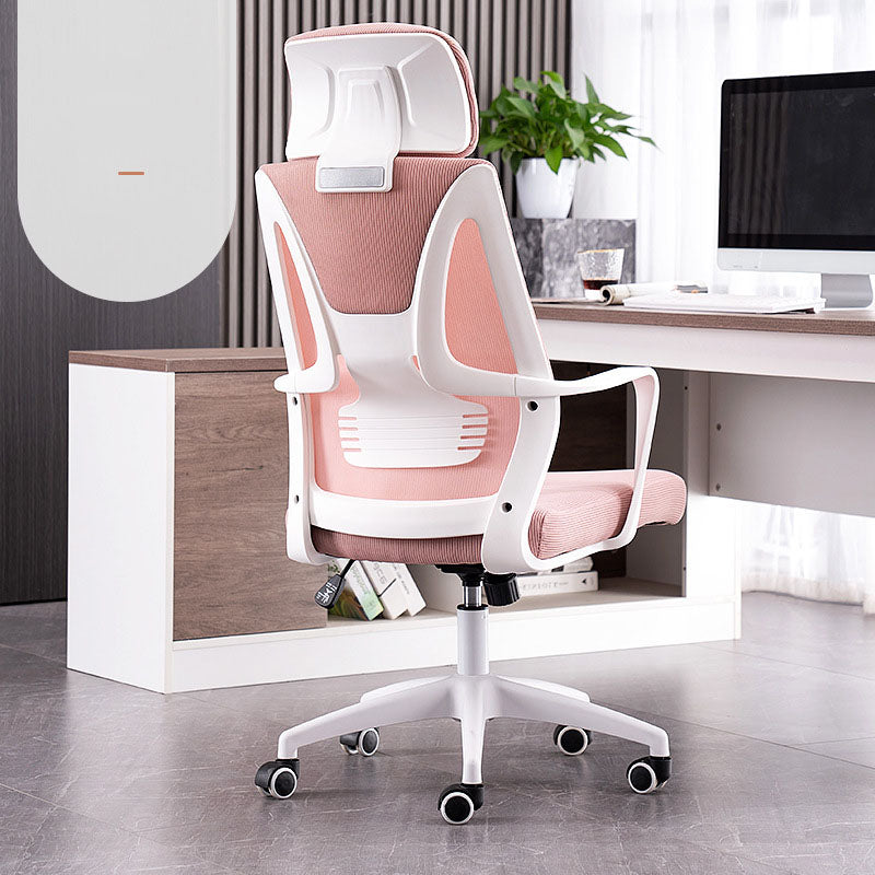 Contemporary Ergonomic Mesh Task Chair Nylon Swivel Office Chair White-Pink Sponge With Headrest Clearhalo 'furn' 'furn_office_chair' 'Furniture' 'Office Chairs' 'Office Furniture' 'office_chair' 5428596