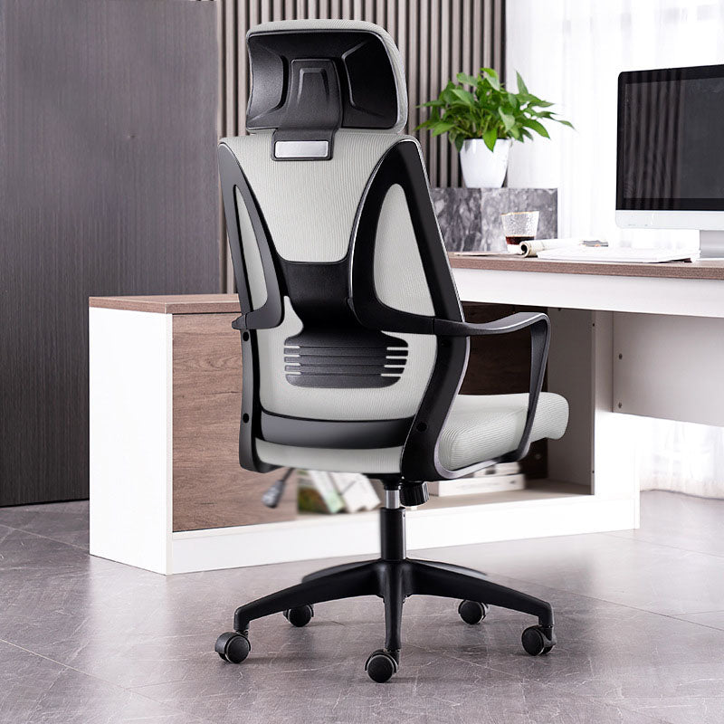 Contemporary Ergonomic Mesh Task Chair Nylon Swivel Office Chair Black-Gray Sponge With Headrest Clearhalo 'furn' 'furn_office_chair' 'Furniture' 'Office Chairs' 'Office Furniture' 'office_chair' 5428601