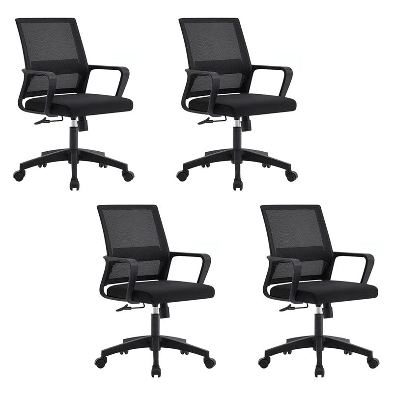 Modern Plastic Desk Chair Black and White Mesh Home Office Chair with Mid Back Black 4 Piece Set Star Base Clearhalo 'furn' 'furn_office_chair' 'Furniture' 'Office Chairs' 'Office Furniture' 'office_chair' 5428708