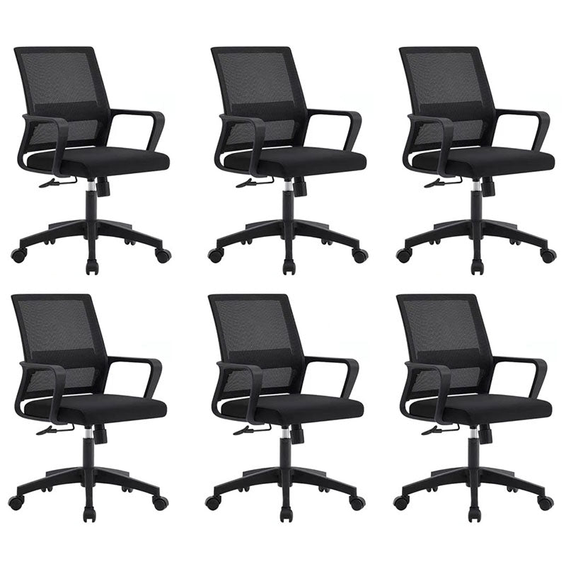 Modern Plastic Desk Chair Black and White Mesh Home Office Chair with Mid Back Black 6 Piece Set Star Base Clearhalo 'furn' 'furn_office_chair' 'Furniture' 'Office Chairs' 'Office Furniture' 'office_chair' 5428709