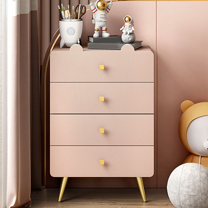 Commode de chambre blanche et rose, coffre de rangement en bois de style moderne avec plusieurs tiroirs
