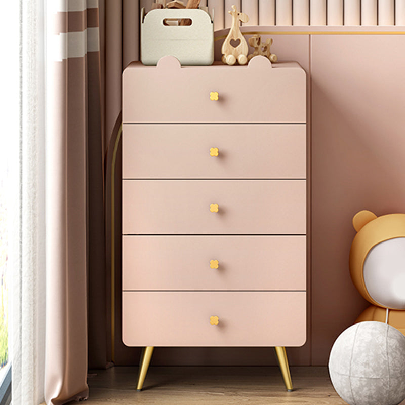 Commode de chambre blanche et rose, coffre de rangement en bois de style moderne avec plusieurs tiroirs