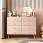 Commode de chambre blanche et rose, coffre de rangement en bois de style moderne avec plusieurs tiroirs