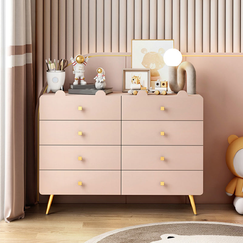 Commode de chambre blanche et rose, coffre de rangement en bois de style moderne avec plusieurs tiroirs