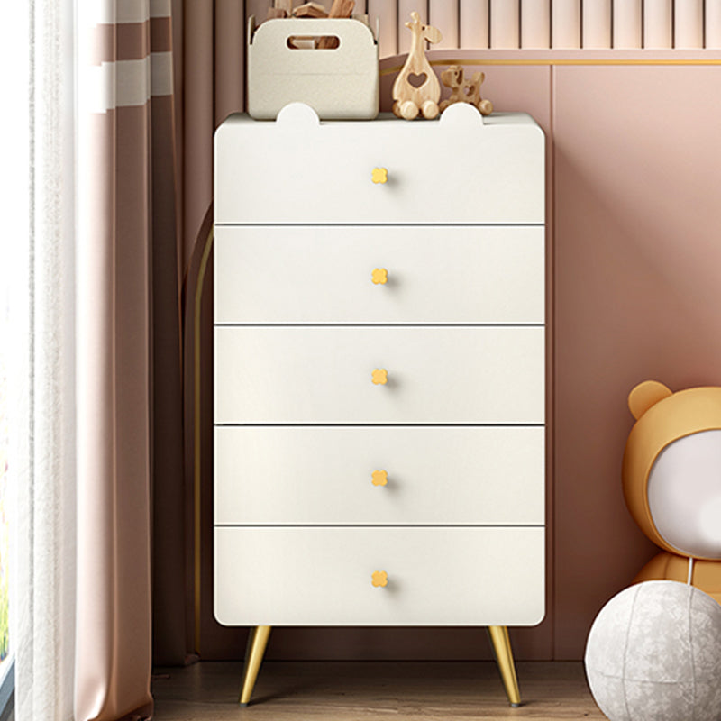 Commode de chambre blanche et rose, coffre de rangement en bois de style moderne avec plusieurs tiroirs