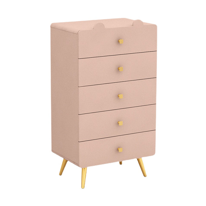 Commode de chambre blanche et rose, coffre de rangement en bois de style moderne avec plusieurs tiroirs