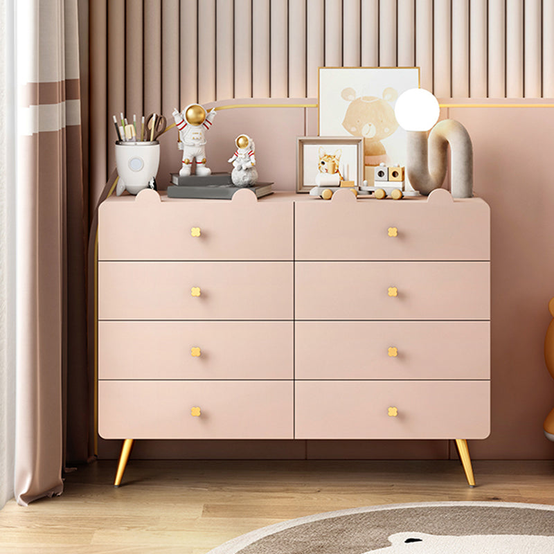 Commode de chambre blanche et rose, coffre de rangement en bois de style moderne avec plusieurs tiroirs