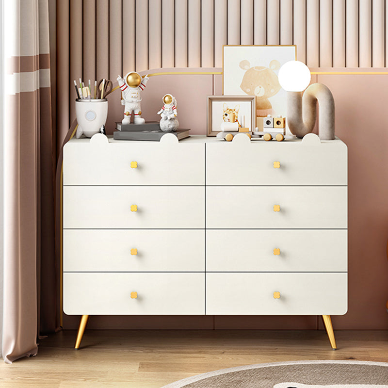 Commode de chambre blanche et rose, coffre de rangement en bois de style moderne avec plusieurs tiroirs