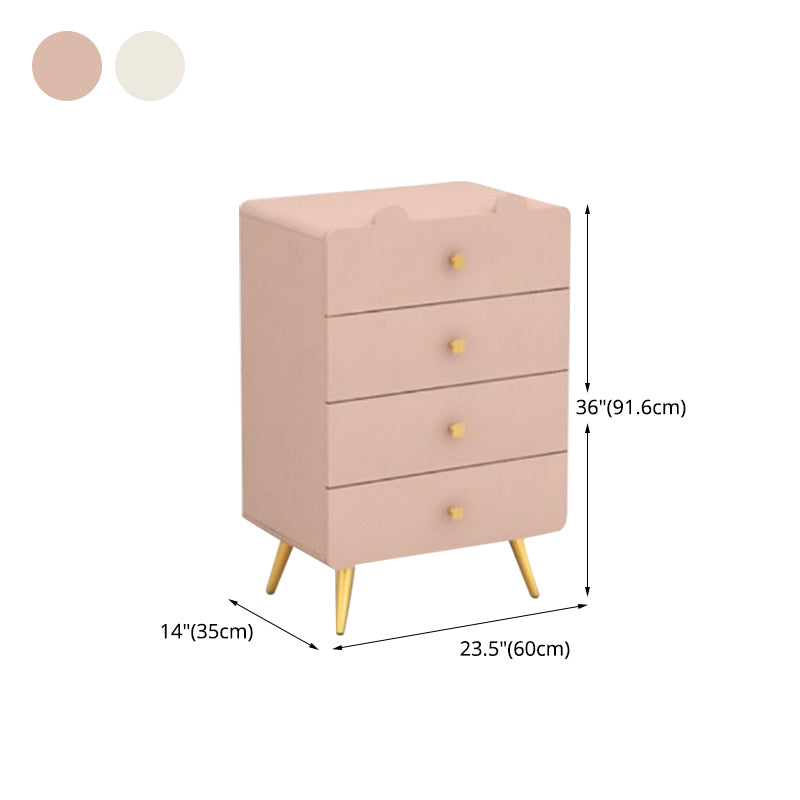 Commode de chambre blanche et rose, coffre de rangement en bois de style moderne avec plusieurs tiroirs