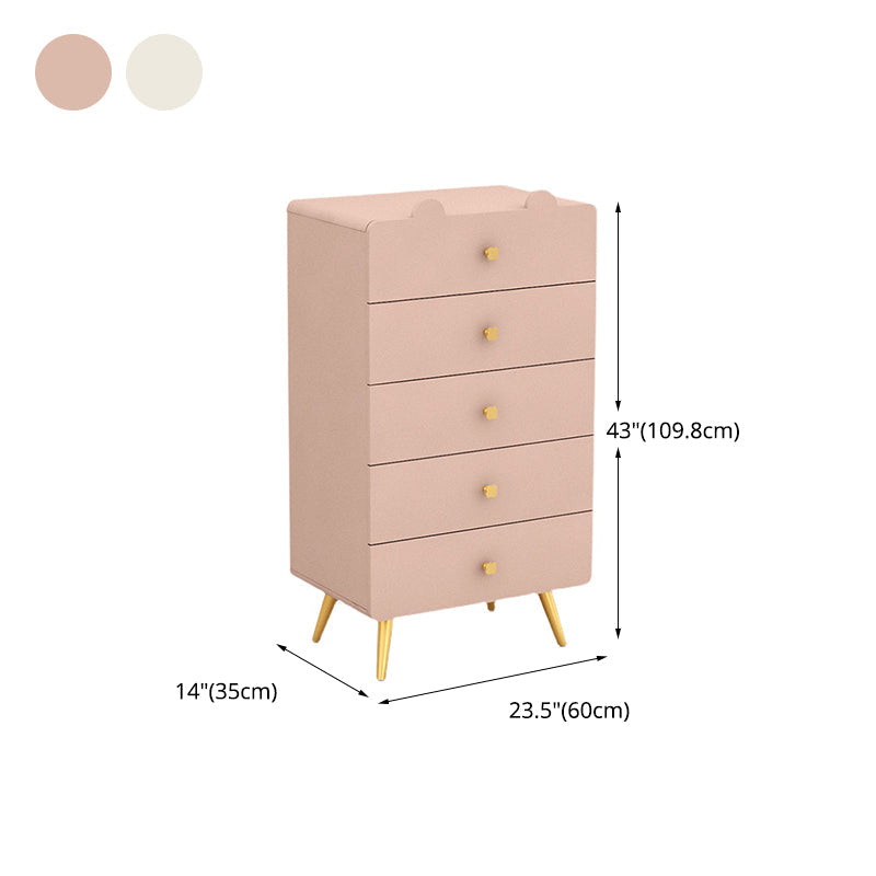 Commode de chambre blanche et rose, coffre de rangement en bois de style moderne avec plusieurs tiroirs