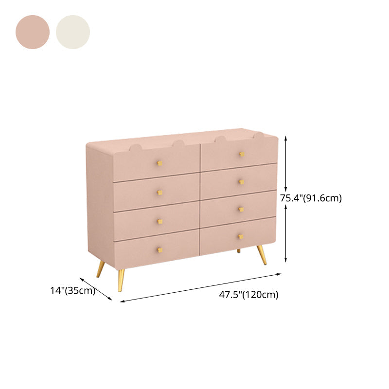 Commode de chambre blanche et rose, coffre de rangement en bois de style moderne avec plusieurs tiroirs