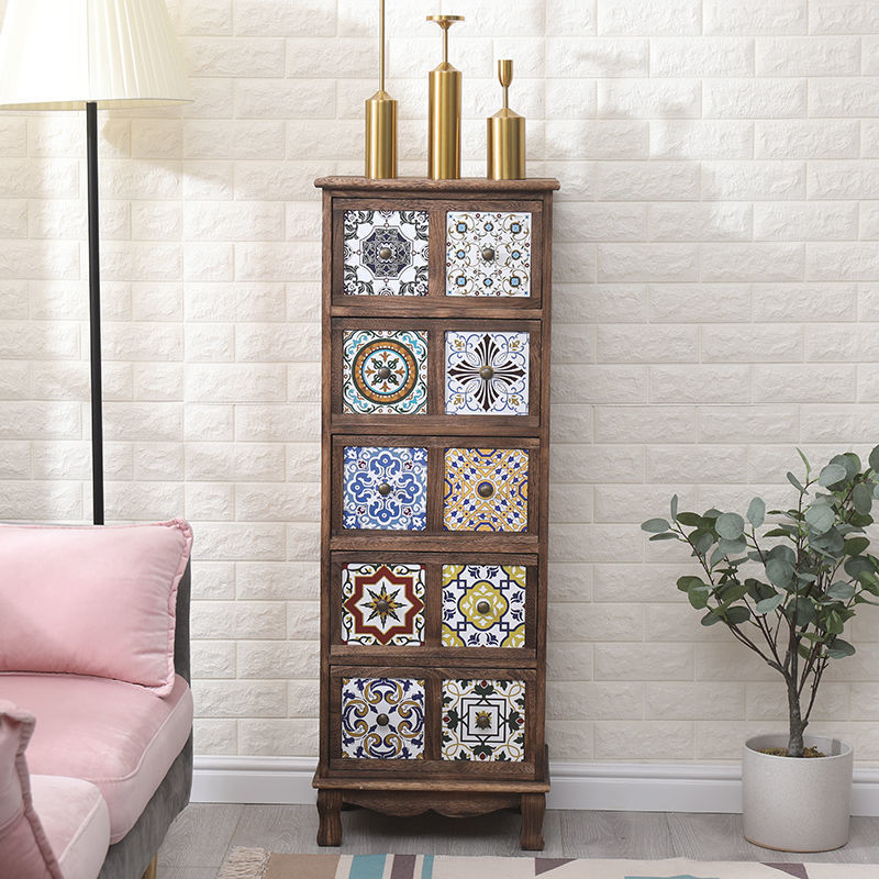 Commode de chambre à coucher poitrine de rangement en bois massif de style traditionnel avec tiroirs multiples