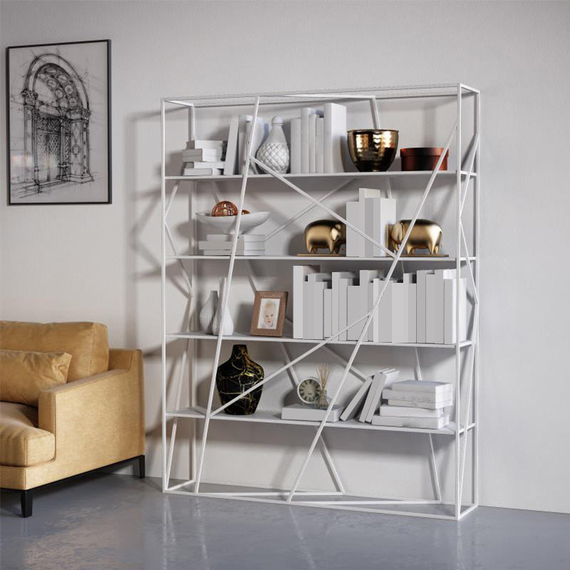 Metal Open Storage Bookshelf Industrial Rectangle Etagere Bookcase 47.2"L x 11.8"W x 70.9"H White Clearhalo 'Bookcases' 'furn' 'furn_bookcases' 'Furniture' 'Office Furniture' 5429392