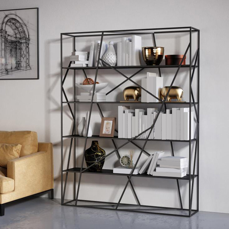 Metal Open Storage Bookshelf Industrial Rectangle Etagere Bookcase 47.2"L x 11.8"W x 70.9"H Black Clearhalo 'Bookcases' 'furn' 'furn_bookcases' 'Furniture' 'Office Furniture' 5429393