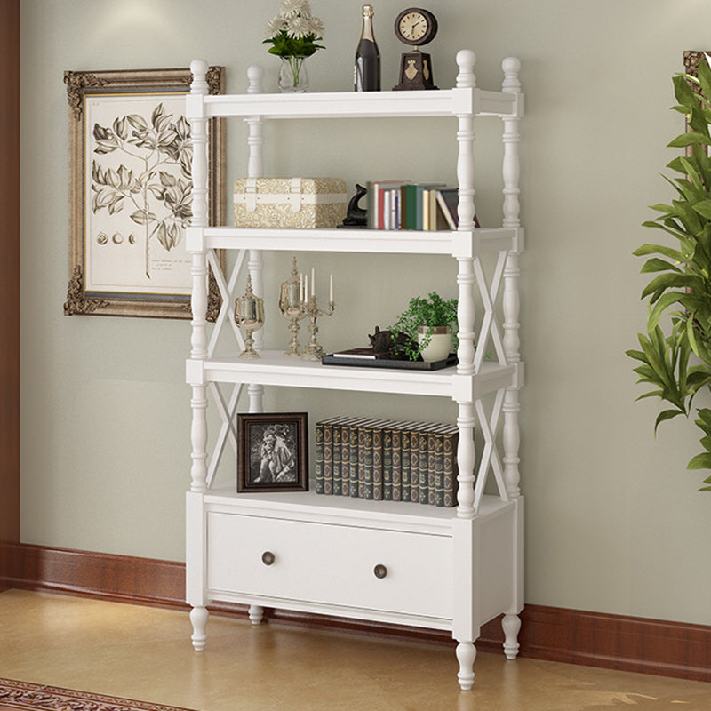 Nordic Wooden Open Back Bookshelf Etagere Bookshelf with Drawers 27.6"L x 14.2"W x 66.5"H White Clearhalo 'Bookcases' 'furn' 'furn_bookcases' 'Furniture' 'Office Furniture' 5429592