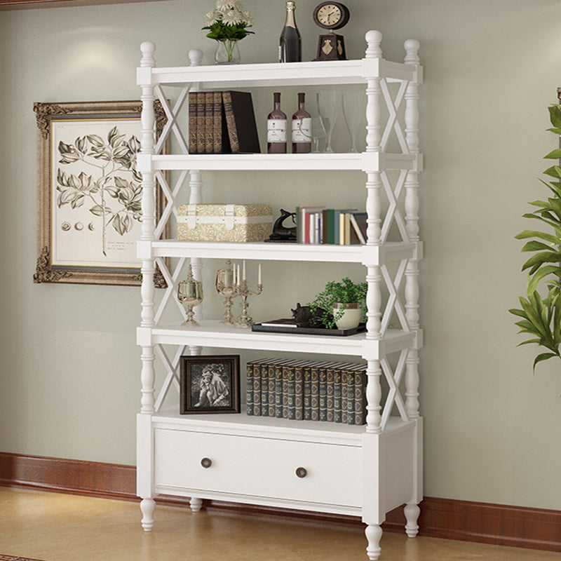 Nordic Wooden Open Back Bookshelf Etagere Bookshelf with Drawers 27.6"L x 14.2"W x 81.1"H White Clearhalo 'Bookcases' 'furn' 'furn_bookcases' 'Furniture' 'Office Furniture' 5429594