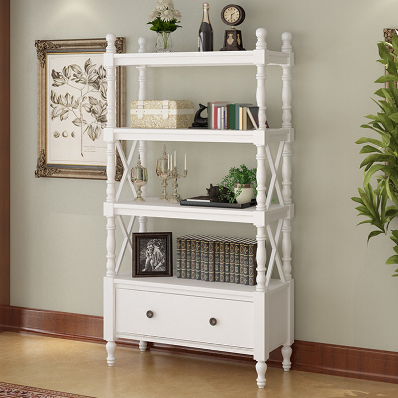 Nordic Wooden Open Back Bookshelf Etagere Bookshelf with Drawers 31.5"L x 14.2"W x 66.5"H White Clearhalo 'Bookcases' 'furn' 'furn_bookcases' 'Furniture' 'Office Furniture' 5429600