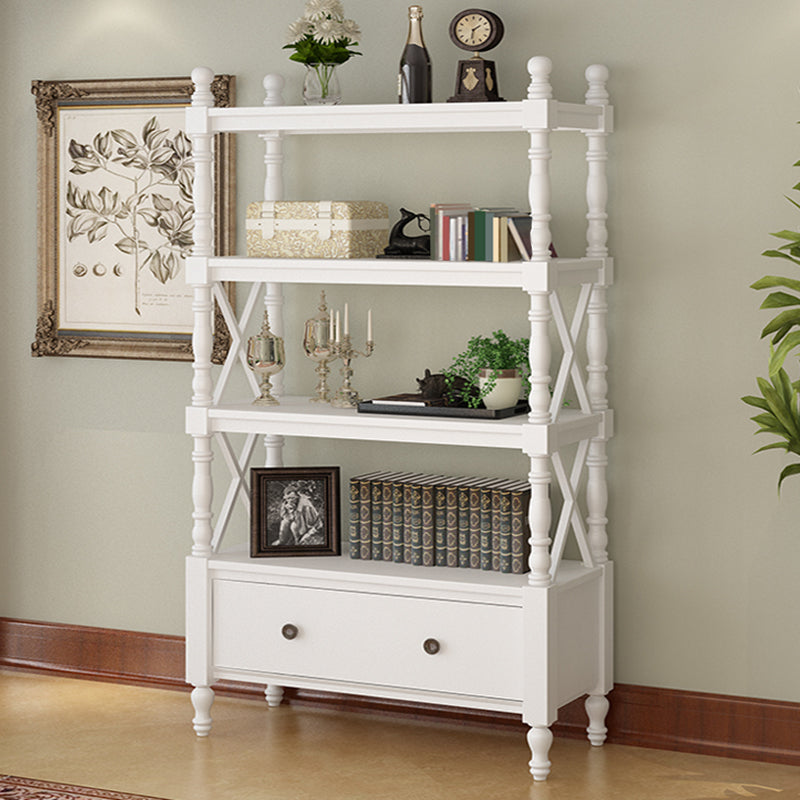 Nordic Wooden Open Back Bookshelf Etagere Bookshelf with Drawers 35.4"L x 14.2"W x 66.5"H White Clearhalo 'Bookcases' 'furn' 'furn_bookcases' 'Furniture' 'Office Furniture' 5429604