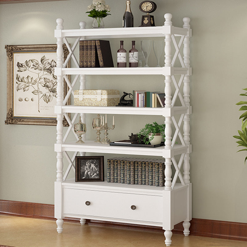 Nordic Wooden Open Back Bookshelf Etagere Bookshelf with Drawers 35.4"L x 14.2"W x 81.1"H White Clearhalo 'Bookcases' 'furn' 'furn_bookcases' 'Furniture' 'Office Furniture' 5429605