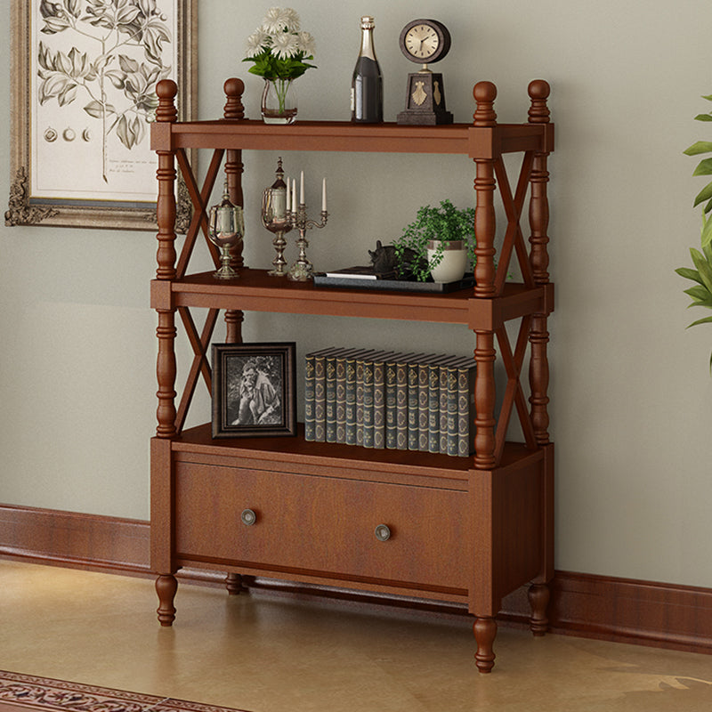 Nordic Wooden Open Back Bookshelf Etagere Bookshelf with Drawers 27.6"L x 14.2"W x 51.9"H Walnut Clearhalo 'Bookcases' 'furn' 'furn_bookcases' 'Furniture' 'Office Furniture' 5429607