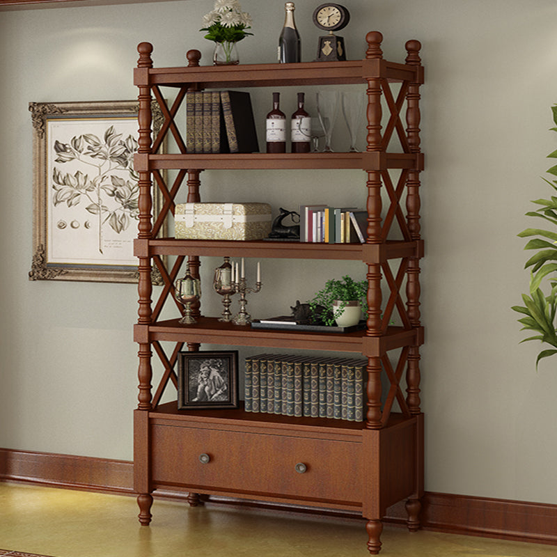 Nordic Wooden Open Back Bookshelf Etagere Bookshelf with Drawers 31.5"L x 14.2"W x 81.1"H Walnut Clearhalo 'Bookcases' 'furn' 'furn_bookcases' 'Furniture' 'Office Furniture' 5429613