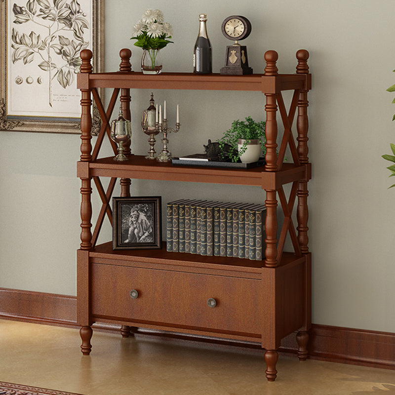 Nordic Wooden Open Back Bookshelf Etagere Bookshelf with Drawers 35.4"L x 14.2"W x 51.9"H Walnut Clearhalo 'Bookcases' 'furn' 'furn_bookcases' 'Furniture' 'Office Furniture' 5429615
