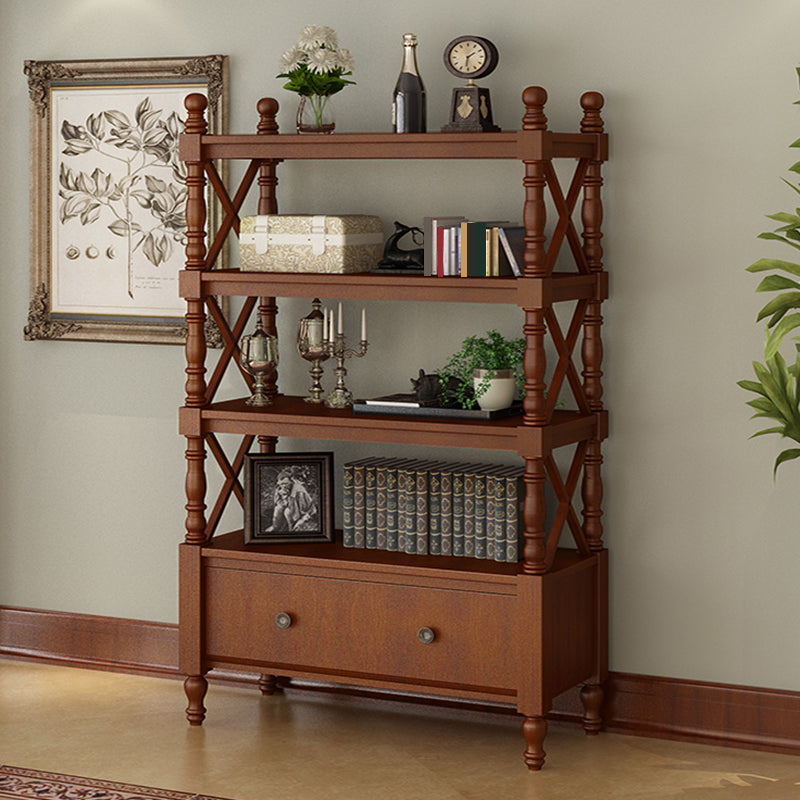 Nordic Wooden Open Back Bookshelf Etagere Bookshelf with Drawers 35.4"L x 14.2"W x 66.5"H Walnut Clearhalo 'Bookcases' 'furn' 'furn_bookcases' 'Furniture' 'Office Furniture' 5429616