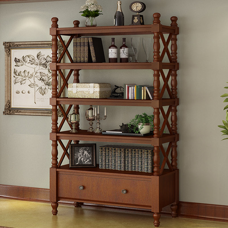 Nordic Wooden Open Back Bookshelf Etagere Bookshelf with Drawers 35.4"L x 14.2"W x 81.1"H Walnut Clearhalo 'Bookcases' 'furn' 'furn_bookcases' 'Furniture' 'Office Furniture' 5429617