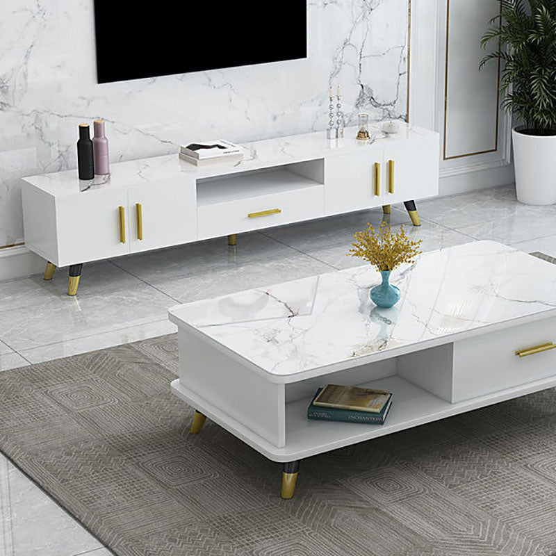 Open Storage 18" H TV Stand , Faux Wood TV Stand Console in Grey / White Clearhalo 'furn' 'furn_tv_stands_entertainment_centers' 'Furniture' 'Living Room Furniture' 'TV Stands & Entertainment Centers' 'TV Stands & Media Storage Furniture' 'tv_stands_entertainment_centers' 5429883