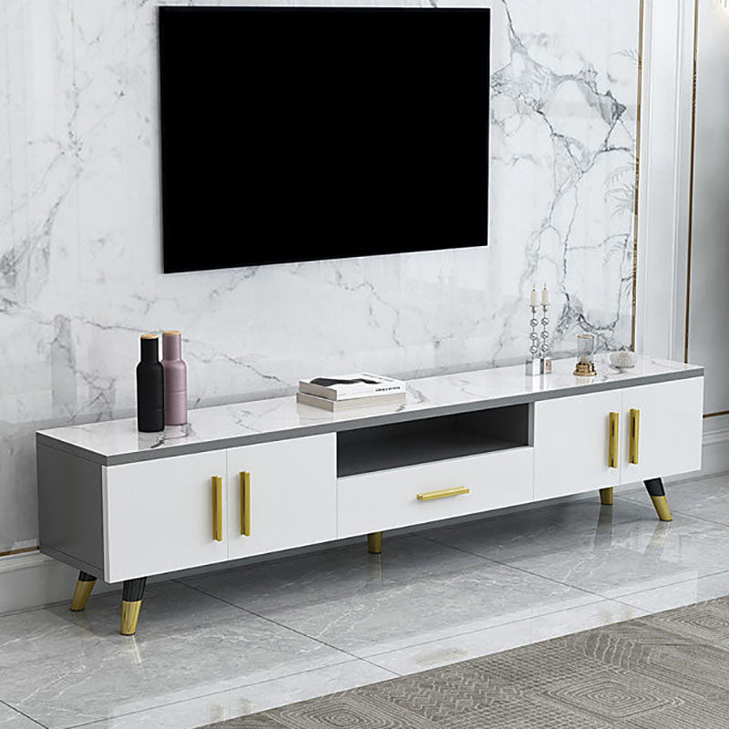 Open Storage 18" H TV Stand , Faux Wood TV Stand Console in Grey / White Clearhalo 'furn' 'furn_tv_stands_entertainment_centers' 'Furniture' 'Living Room Furniture' 'TV Stands & Entertainment Centers' 'TV Stands & Media Storage Furniture' 'tv_stands_entertainment_centers' 5429885