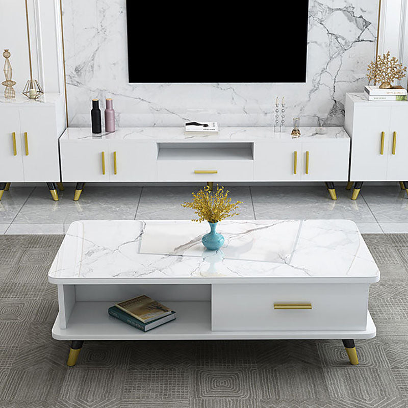 Open Storage 18" H TV Stand , Faux Wood TV Stand Console in Grey / White Clearhalo 'furn' 'furn_tv_stands_entertainment_centers' 'Furniture' 'Living Room Furniture' 'TV Stands & Entertainment Centers' 'TV Stands & Media Storage Furniture' 'tv_stands_entertainment_centers' 5429886