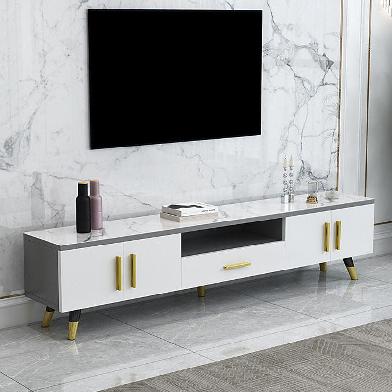 Open Storage 18" H TV Stand , Faux Wood TV Stand Console in Grey / White Grey Clearhalo 'furn' 'furn_tv_stands_entertainment_centers' 'Furniture' 'Living Room Furniture' 'TV Stands & Entertainment Centers' 'TV Stands & Media Storage Furniture' 'tv_stands_entertainment_centers' 5429891