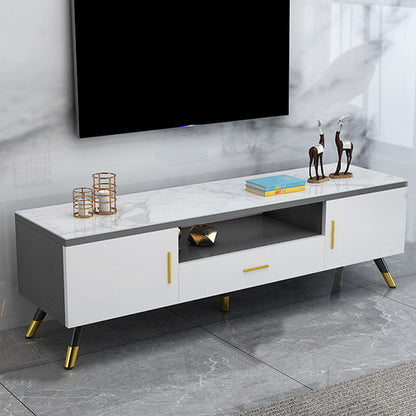 Open Storage 18" H TV Stand , Faux Wood TV Stand Console in Grey / White 55"L x 14"W x 18"H Grey Clearhalo 'furn' 'furn_tv_stands_entertainment_centers' 'Furniture' 'Living Room Furniture' 'TV Stands & Entertainment Centers' 'TV Stands & Media Storage Furniture' 'tv_stands_entertainment_centers' 5429893