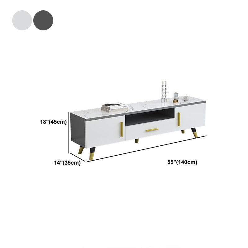 Open Storage 18" H TV Stand , Faux Wood TV Stand Console in Grey / White Clearhalo 'furn' 'furn_tv_stands_entertainment_centers' 'Furniture' 'Living Room Furniture' 'TV Stands & Entertainment Centers' 'TV Stands & Media Storage Furniture' 'tv_stands_entertainment_centers' 5429895