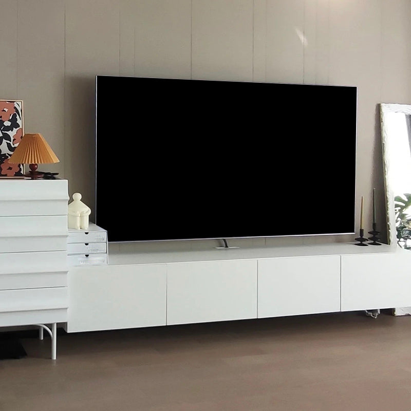 12 / 16 - Inch TV Console Faux Wood TV Console Stand With Cabinets / Drawers in White Clearhalo 'furn' 'furn_tv_stands_entertainment_centers' 'Furniture' 'Living Room Furniture' 'TV Stands & Entertainment Centers' 'TV Stands & Media Storage Furniture' 'tv_stands_entertainment_centers' 5430056