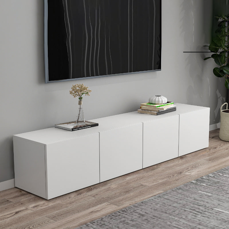 12 / 16 - Inch TV Console Faux Wood TV Console Stand With Cabinets / Drawers in White 87"L x 16"W x 16"H Clearhalo 'furn' 'furn_tv_stands_entertainment_centers' 'Furniture' 'Living Room Furniture' 'TV Stands & Entertainment Centers' 'TV Stands & Media Storage Furniture' 'tv_stands_entertainment_centers' 5430058