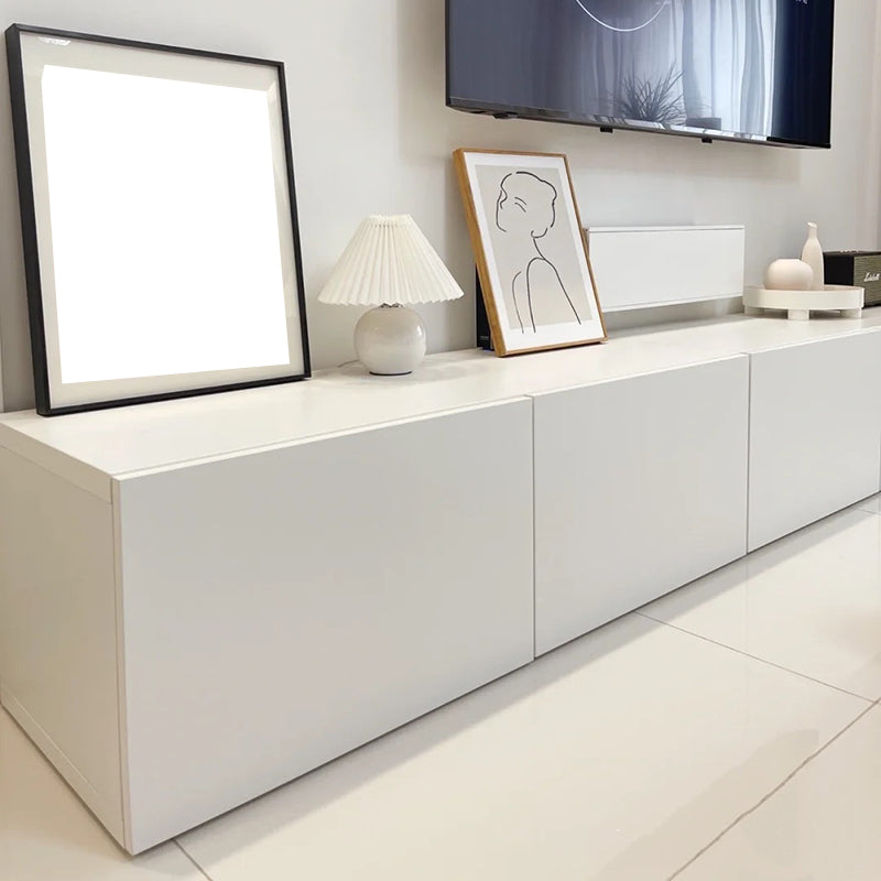 12 / 16 - Inch TV Console Faux Wood TV Console Stand With Cabinets / Drawers in White Clearhalo 'furn' 'furn_tv_stands_entertainment_centers' 'Furniture' 'Living Room Furniture' 'TV Stands & Entertainment Centers' 'TV Stands & Media Storage Furniture' 'tv_stands_entertainment_centers' 5430064