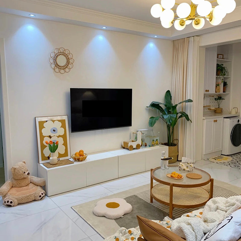 12 / 16 - Inch TV Console Faux Wood TV Console Stand With Cabinets / Drawers in White Clearhalo 'furn' 'furn_tv_stands_entertainment_centers' 'Furniture' 'Living Room Furniture' 'TV Stands & Entertainment Centers' 'TV Stands & Media Storage Furniture' 'tv_stands_entertainment_centers' 5430071